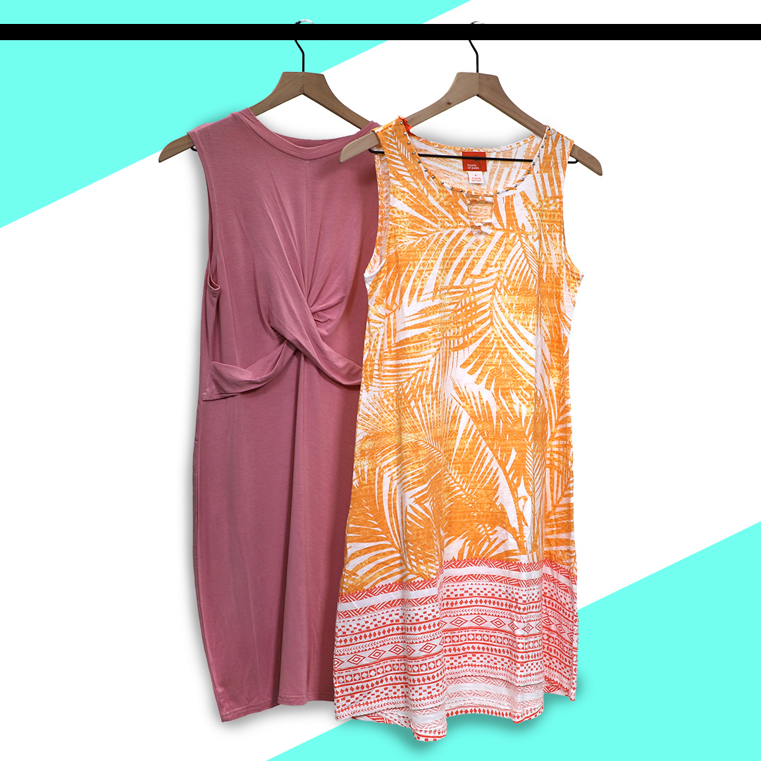 women's pink and patterned dresses