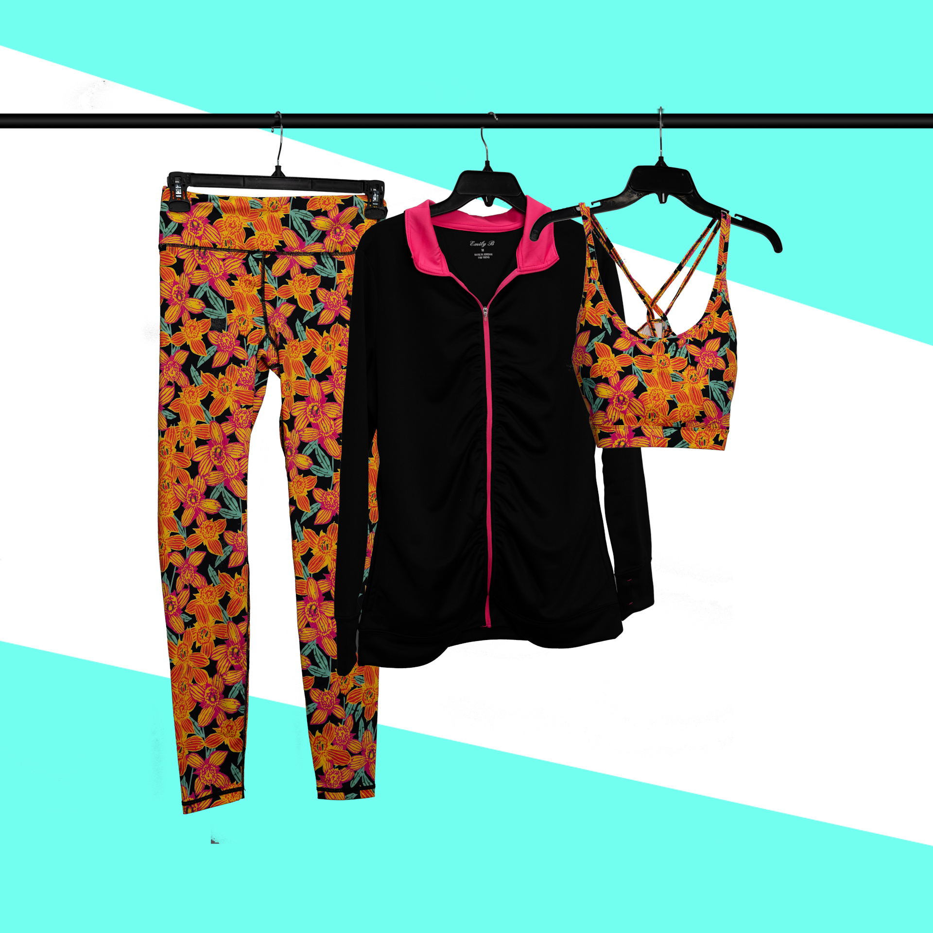 womens activewear on clothing rack