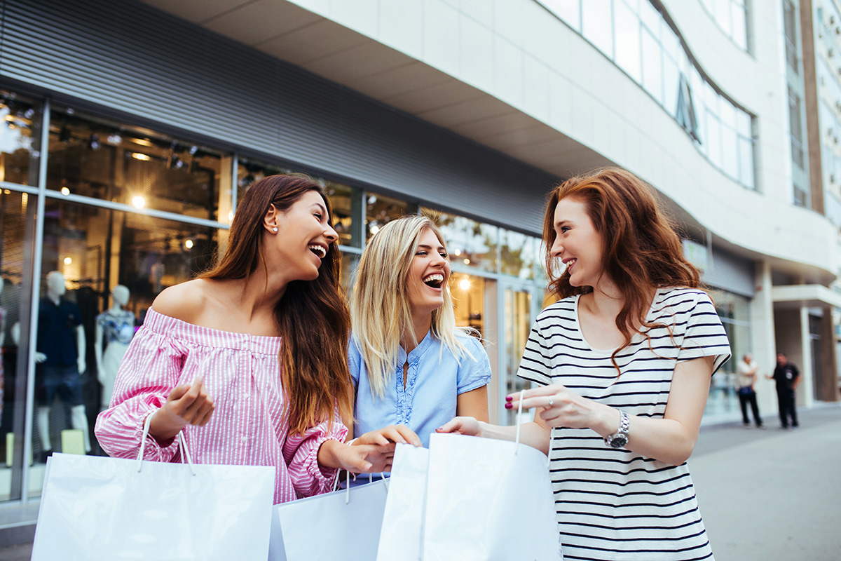 Three women on a shopping spree